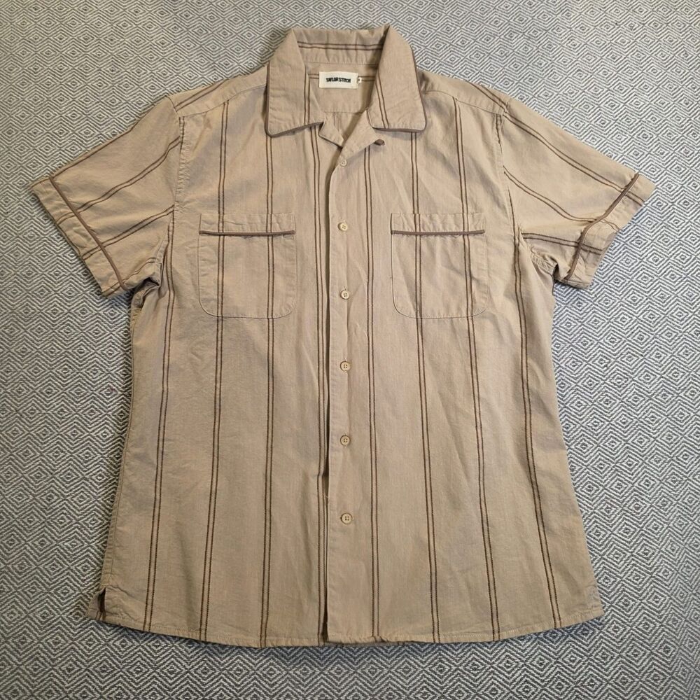 Taylor Stitch Men’s Short Sleeve Button Up Shirt Size 38 Beige Brown